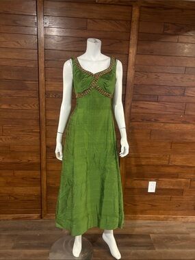 Sleeveless Green Embellished Maxi Dress